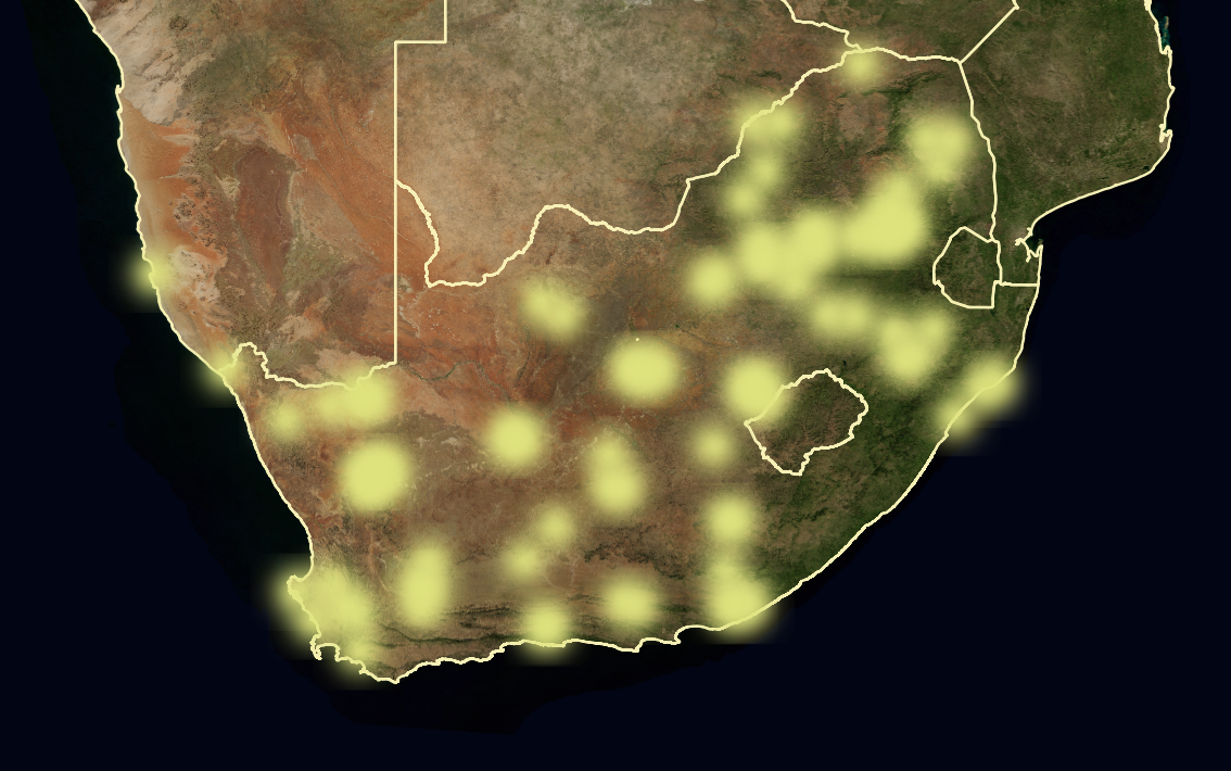Map of South Africa showing project locations